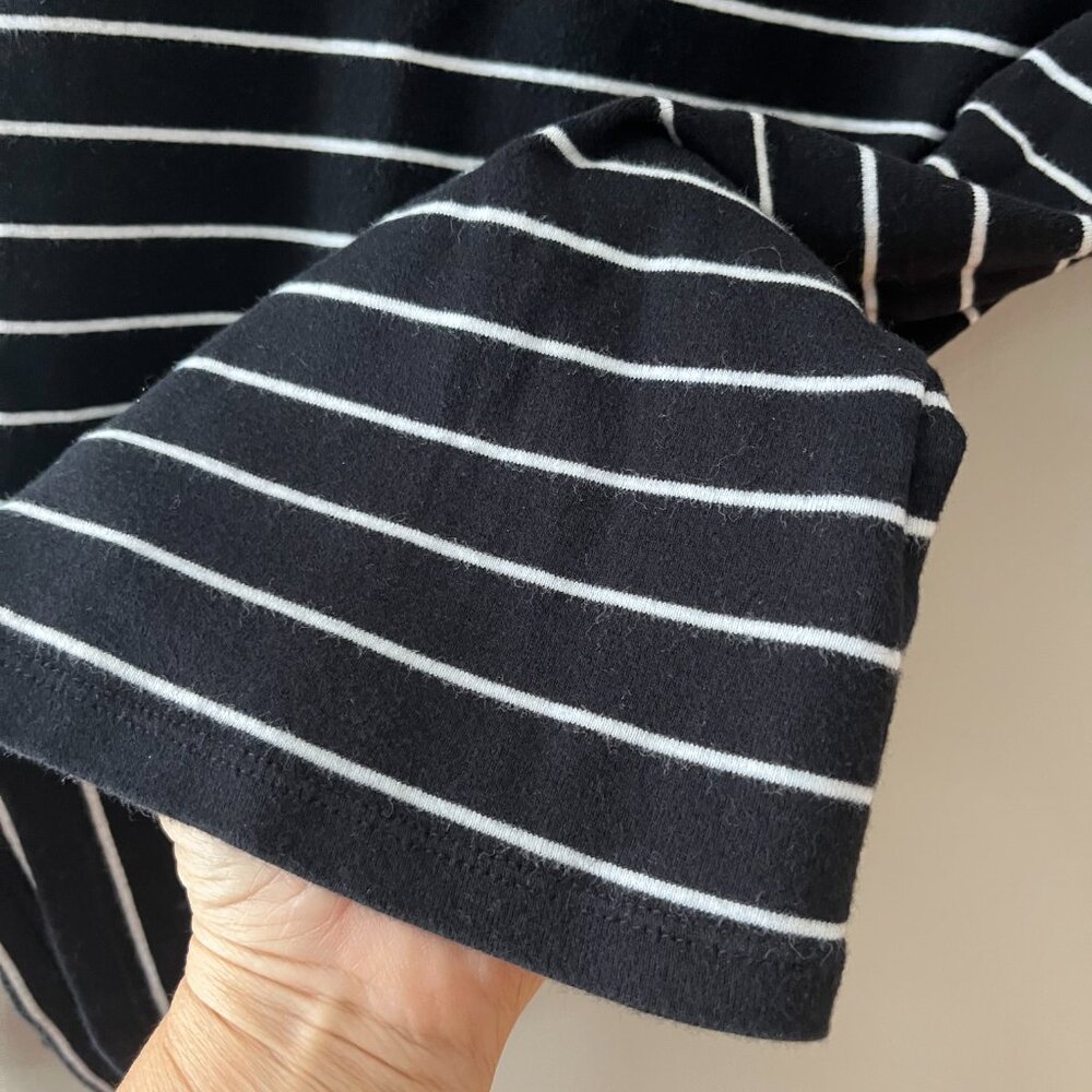 Lauren Ralph Lauren Sz M Black Striped Stretch‎ Cotton Boatneck Pullover Blouse - Picture 4 of 9